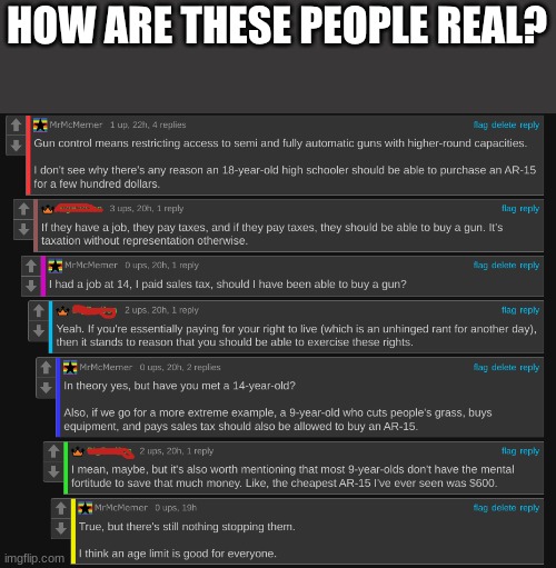 Uhhh (sorry for comments post) | HOW ARE THESE PEOPLE REAL? | image tagged in guns,conservatives,gun control,insanity,comments | made w/ Imgflip meme maker