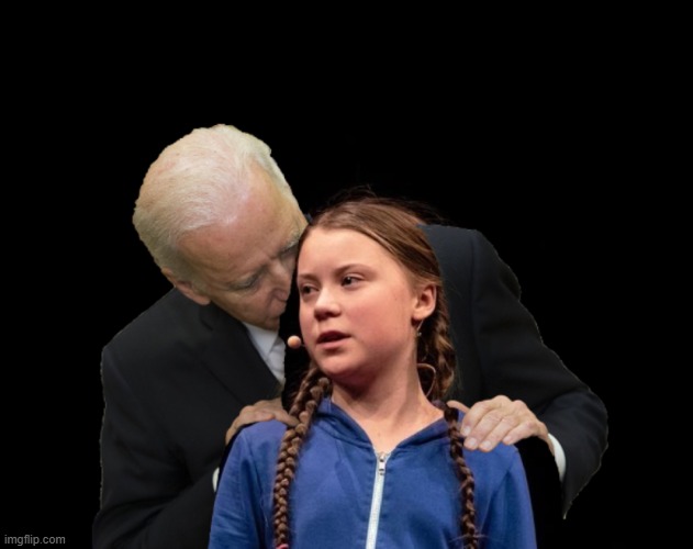 Greta Thunberg Creepy Joe Biden Sniffing Hair | image tagged in greta thunberg creepy joe biden sniffing hair | made w/ Imgflip meme maker