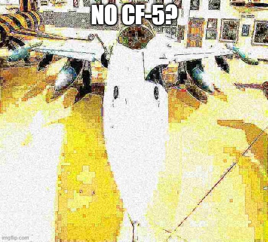 no cf-5? | NO CF-5? | image tagged in funny,memes,f-5 freedom fighter,fighter jet | made w/ Imgflip meme maker