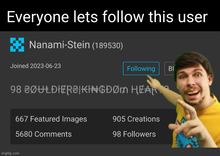 almost to a hunnid followers :0 | Everyone lets follow this user | image tagged in nanami,imgflip users,followers,follow | made w/ Imgflip meme maker