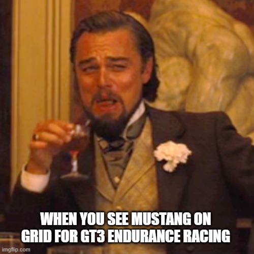 IMSA | WHEN YOU SEE MUSTANG ON GRID FOR GT3 ENDURANCE RACING | image tagged in memes,laughing leo,imsa,gt3 | made w/ Imgflip meme maker