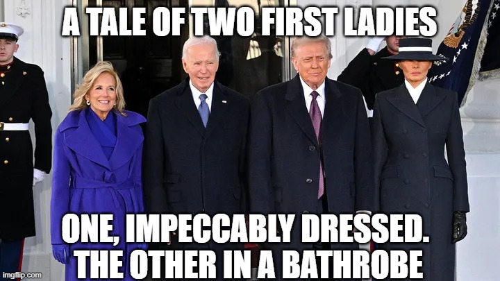 A Tale of Two First Ladies | A TALE OF TWO FIRST LADIES; ONE, IMPECCABLY DRESSED. 
THE OTHER IN A BATHROBE | image tagged in a tale of two first ladies | made w/ Imgflip meme maker