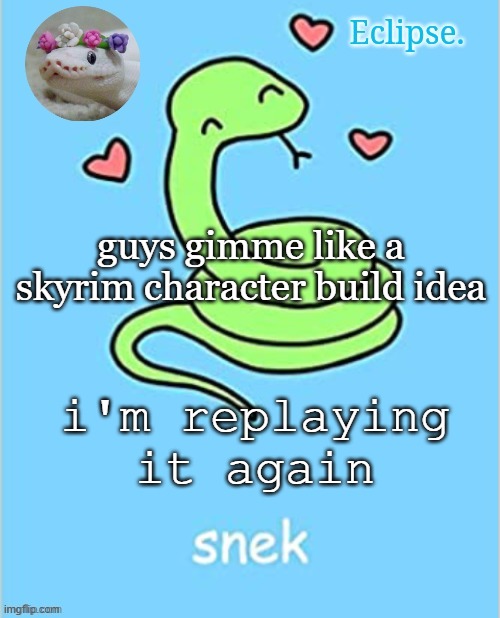 . | guys gimme like a skyrim character build idea; i'm replaying it again | image tagged in h | made w/ Imgflip meme maker