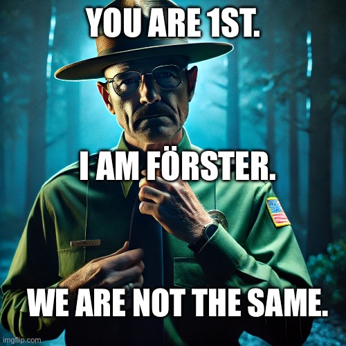 Förster | YOU ARE 1ST. I AM FÖRSTER. WE ARE NOT THE SAME. | image tagged in funny memes | made w/ Imgflip meme maker