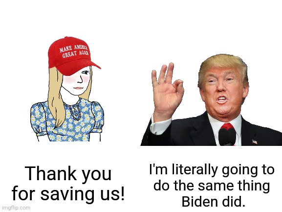 Blank White Template | I'm literally going to 
do the same thing 
Biden did. Thank you for saving us! | image tagged in blank white template | made w/ Imgflip meme maker