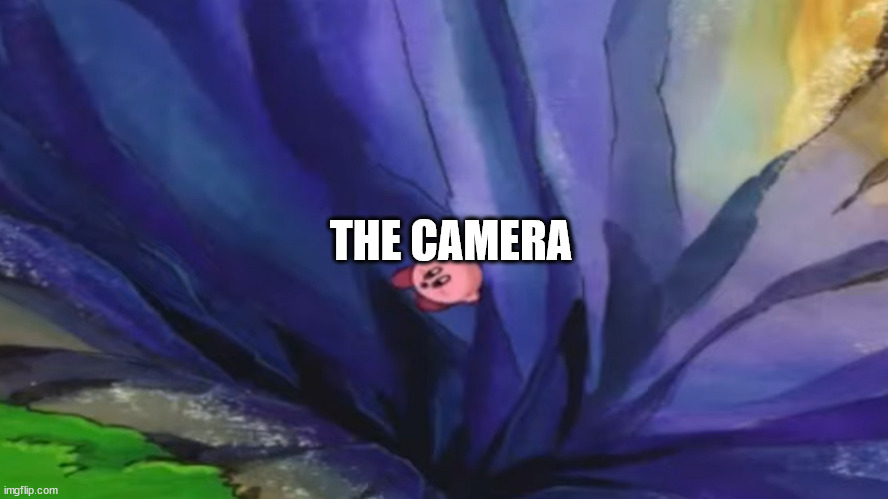 Kirby falling off a cliff (blank template) | THE CAMERA | image tagged in kirby falling off a cliff blank template | made w/ Imgflip meme maker