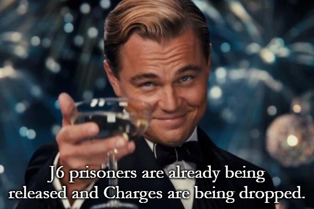 More winning. | J6 prisoners are already being released and Charges are being dropped. | image tagged in memes,leonardo dicaprio cheers,donald trump,america | made w/ Imgflip meme maker