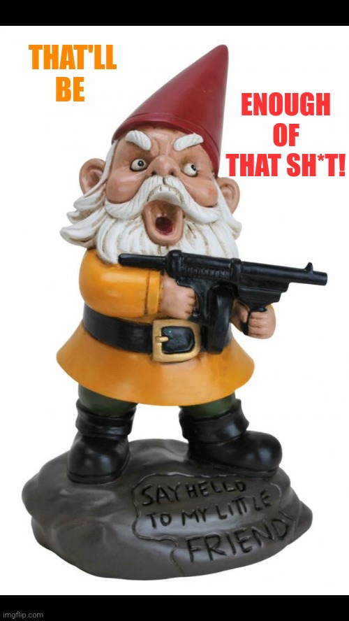 Angry Gnome | THAT'LL BE ENOUGH OF THAT SH*T! | image tagged in angry gnome | made w/ Imgflip meme maker