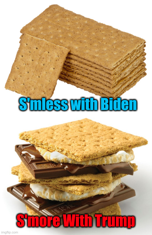 Let's Go Glamping ! | S'mless with Biden; S'more With Trump | image tagged in graham cracker - wikipedia,smores,politics,political meme,funny memes,funny | made w/ Imgflip meme maker