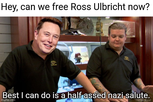 Hey, can we free Ross Ulbricht now? Best I can do is a half assed nazi salute. | image tagged in blank white template,pawn stars best i can do | made w/ Imgflip meme maker