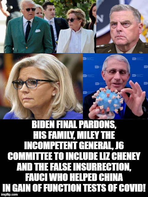 The last shame of Biden! Pardons for corrupt, incompetent, people! | BIDEN FINAL PARDONS, HIS FAMILY, MILEY THE INCOMPETENT GENERAL, J6 COMMITTEE TO INCLUDE LIZ CHENEY AND THE FALSE INSURRECTION, FAUCI WHO HELPED CHINA IN GAIN OF FUNCTION TESTS OF COVID! | image tagged in shame,loser,disgrace | made w/ Imgflip meme maker