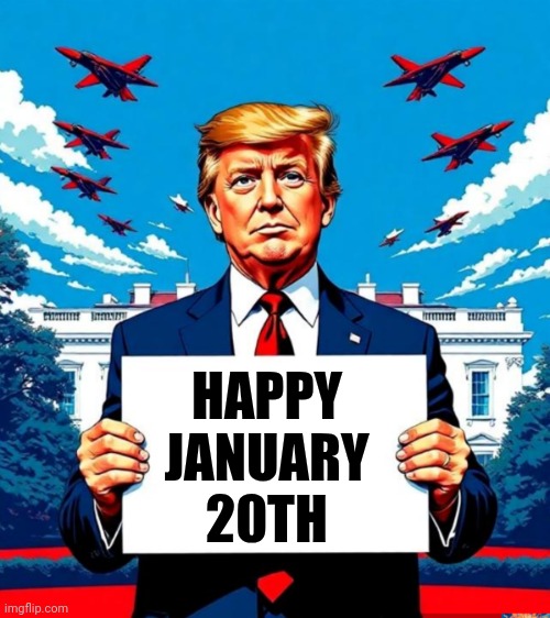 With the full embrace of Republicans, Trump returns to a changed Washington | HAPPY
JANUARY
20TH | image tagged in trump sign,america,trending,historical meme,maga | made w/ Imgflip meme maker