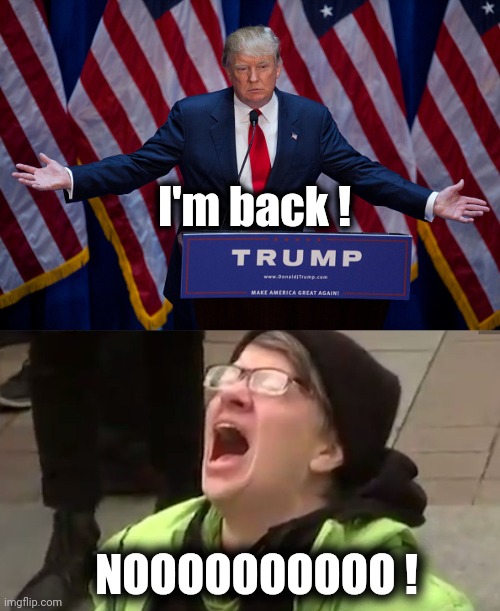 The Cold kept the Looneys away | I'm back ! NOOOOOOOOOO ! | image tagged in donald trump,screaming liberal,reminiscing,trump 2016,so much fun | made w/ Imgflip meme maker