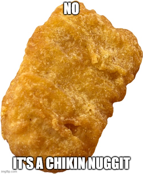 chicken nugget | NO IT'S A CHIKIN NUGGIT | image tagged in chicken nugget | made w/ Imgflip meme maker