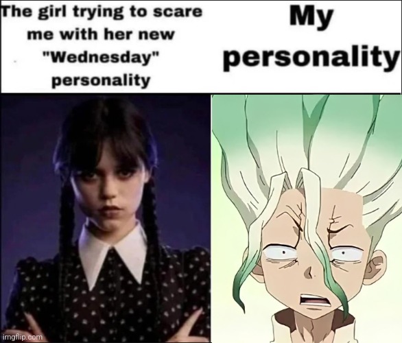The girl trying to scare me with her new Wednesday personality | image tagged in the girl trying to scare me with her new wednesday personality | made w/ Imgflip meme maker