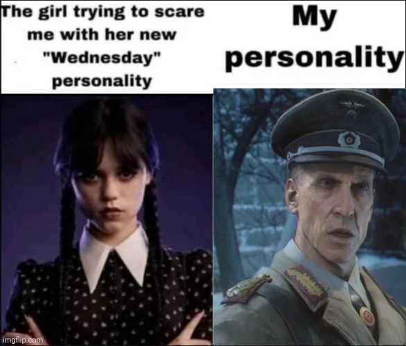The girl trying to scare me with her new Wednesday personality | image tagged in the girl trying to scare me with her new wednesday personality | made w/ Imgflip meme maker