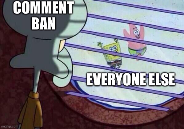 Squidward window | COMMENT BAN; EVERYONE ELSE | image tagged in squidward window | made w/ Imgflip meme maker