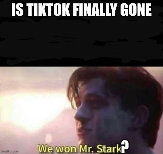 We won Mr. Stark | IS TIKTOK FINALLY GONE ? | image tagged in we won mr stark | made w/ Imgflip meme maker