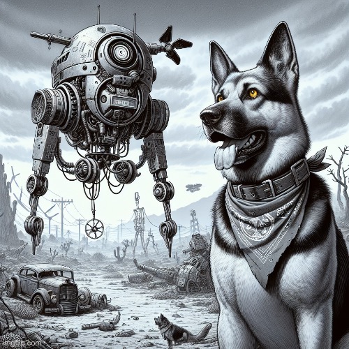 Just tried the ai feature under “fallout 4 dogmeat and codsworth” | image tagged in fallout 4 | made w/ Imgflip meme maker