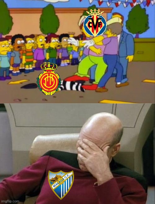 Villarreal-Mallorca 4:0 + Mirandes-Malaga 3:2 | image tagged in stop stop he's already dead,memes,captain picard facepalm,villarreal,mallorca,malaga | made w/ Imgflip meme maker