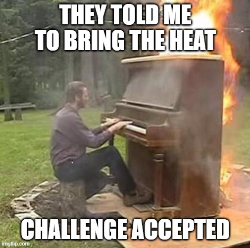heat | THEY TOLD ME TO BRING THE HEAT; CHALLENGE ACCEPTED | image tagged in memes | made w/ Imgflip meme maker