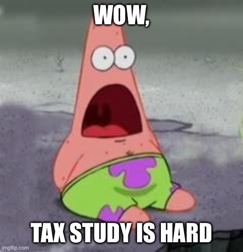 WOW, TAX STUDY IS HARD | image tagged in suprised patrick | made w/ Imgflip meme maker