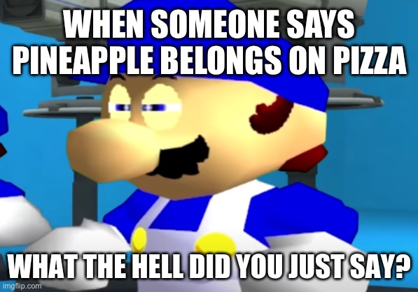what the hell did you just say | WHEN SOMEONE SAYS PINEAPPLE BELONGS ON PIZZA | image tagged in what the hell did you just say | made w/ Imgflip meme maker