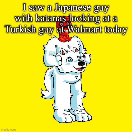 Vita mimic furry | I saw a Japanese guy with katanas looking at a Turkish guy at Walmart today | image tagged in vita mimic furry | made w/ Imgflip meme maker