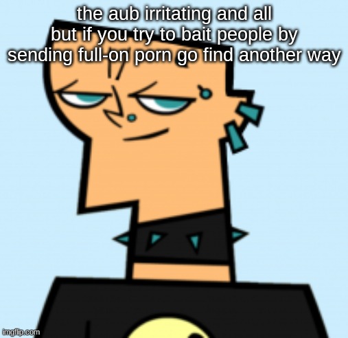 duncan | the aub irritating and all but if you try to bait people by sending full-on porn go find another way | image tagged in duncan | made w/ Imgflip meme maker