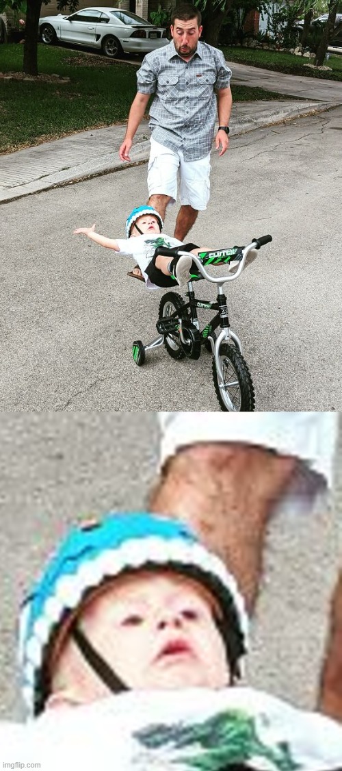 Yikes! | image tagged in oh no,fall,bike,dad,oh crap,yikes | made w/ Imgflip meme maker