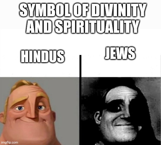 I'm sure you can understand the meme | SYMBOL OF DIVINITY AND SPIRITUALITY; JEWS; HINDUS | image tagged in teacher's copy,funny,memes,dark humor,religion | made w/ Imgflip meme maker
