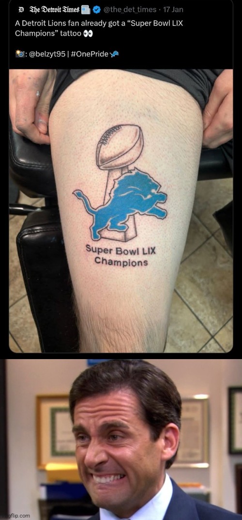 IDIOTS CELEBRATING TOO EARLY | image tagged in cringe,detroit lions,tattoos,bad tattoos,fail,stupid people | made w/ Imgflip meme maker