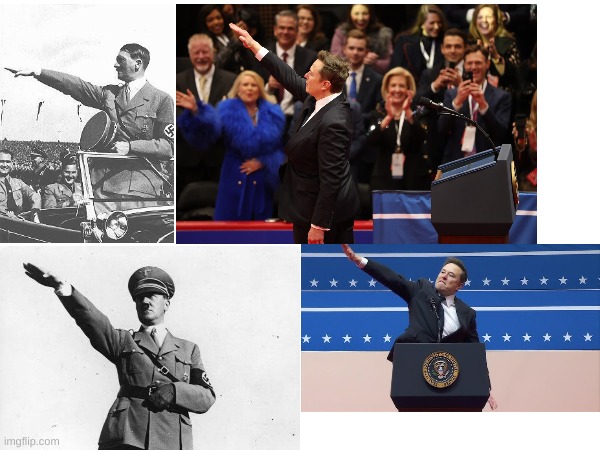 Elon/Hitler Salute | image tagged in nazi,elon musk,adolf hitler,2025,america | made w/ Imgflip meme maker