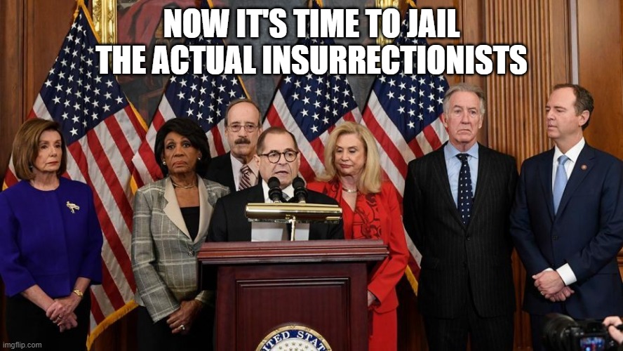 House Democrats | NOW IT'S TIME TO JAIL THE ACTUAL INSURRECTIONISTS | image tagged in house democrats | made w/ Imgflip meme maker