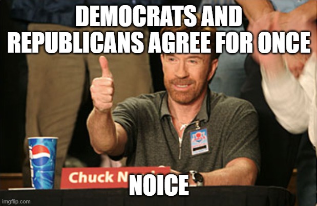 DEMOCRATS AND REPUBLICANS AGREE FOR ONCE NOICE | image tagged in memes,chuck norris approves,chuck norris | made w/ Imgflip meme maker