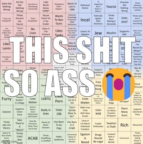 Political Compass Bingo | THIS SHIT SO ASS😭 | image tagged in political compass bingo | made w/ Imgflip meme maker