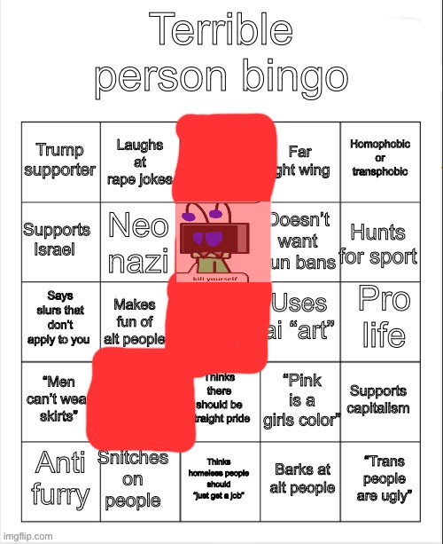 image tagged in terrible person bingo | made w/ Imgflip meme maker