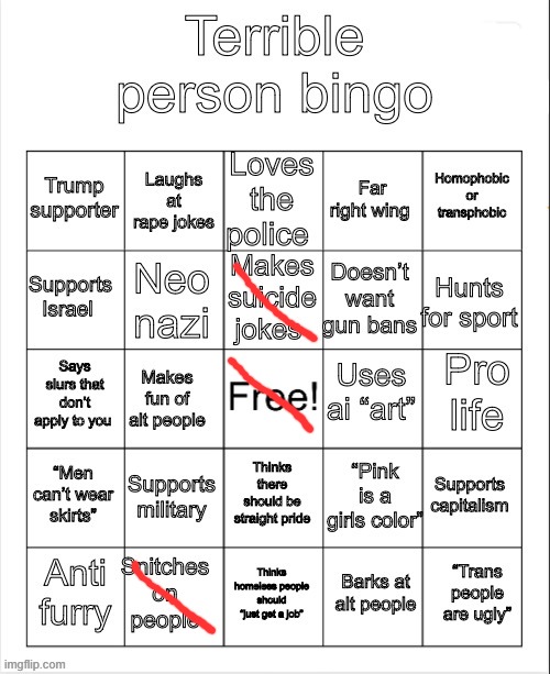 holy cornball | image tagged in terrible person bingo | made w/ Imgflip meme maker