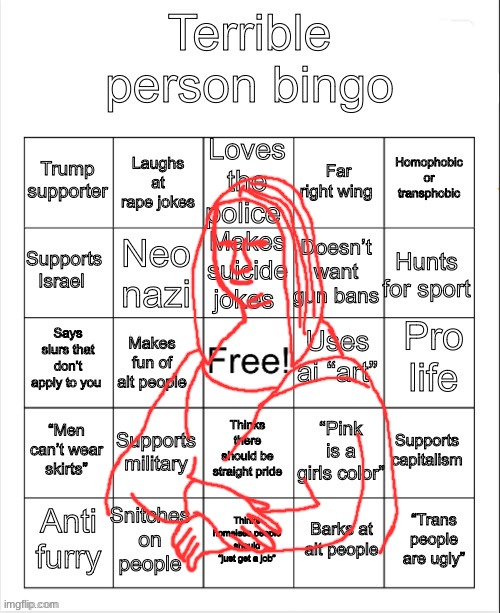image tagged in terrible person bingo | made w/ Imgflip meme maker