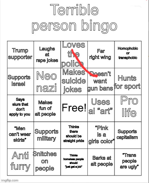 Terrible person bingo | image tagged in terrible person bingo | made w/ Imgflip meme maker