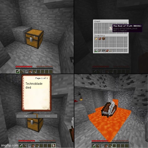 Book of Truth (minecraft) | Technoblade died | image tagged in book of truth minecraft | made w/ Imgflip meme maker