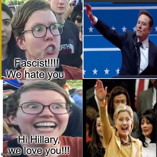 Waving at a friend | Fascist!!!!
We hate you; Hi Hillary, we love you!!! | image tagged in politics lol,memes,hypocrisy,double standards | made w/ Imgflip meme maker