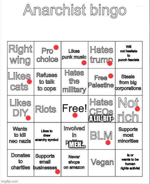 idk | A LIL' BIT-; MEH... | image tagged in anarchist bingo | made w/ Imgflip meme maker