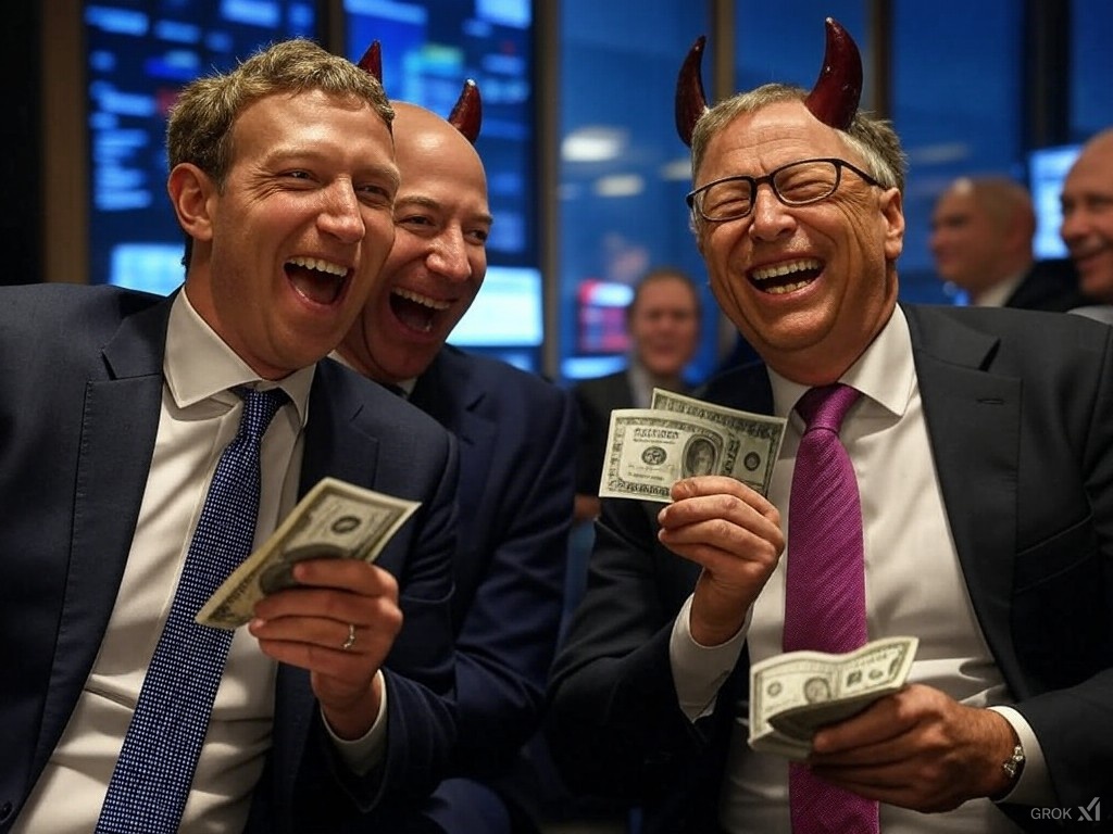 Zuckenberg bezos gates devils laughing laid off workers h1b Blank Meme Template