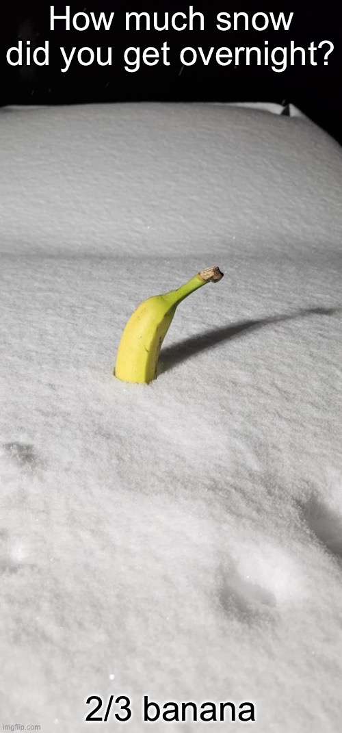 Banana | How much snow did you get overnight? 2/3 banana | image tagged in banana,snow | made w/ Imgflip meme maker