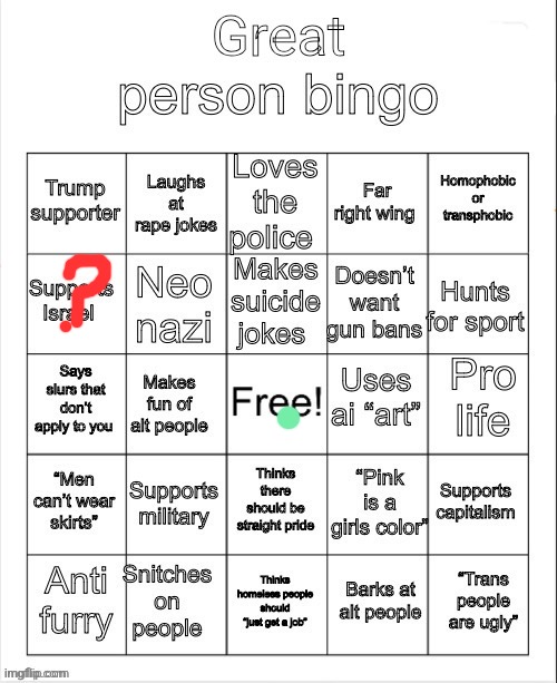 Oh okay | image tagged in great person bingo | made w/ Imgflip meme maker