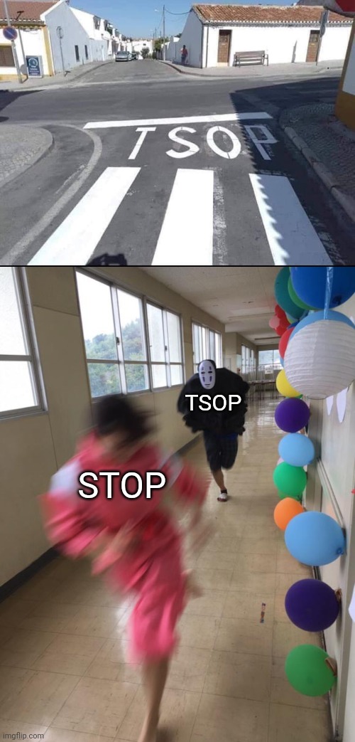 TSOP, STOP | TSOP; STOP | image tagged in black chasing red,stop,road,you had one job,memes,roads | made w/ Imgflip meme maker