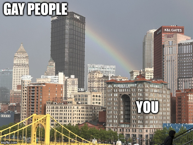 Rainbow bolt | GAY PEOPLE; YOU | image tagged in rainbow bolt | made w/ Imgflip meme maker