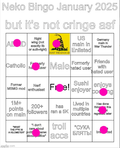 Neko Jan 2025 bingo but it's not cringe asf | image tagged in neko jan 2025 bingo but it's not cringe asf | made w/ Imgflip meme maker