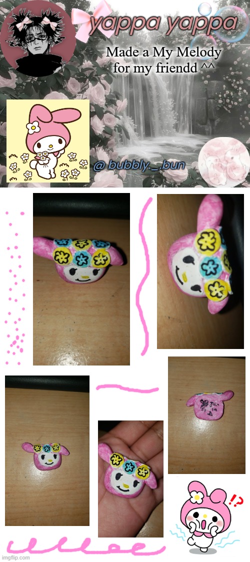 yippeee (when i get the pics for the other ones i made ill post >:)) | Made a My Melody for my friendd ^^ | image tagged in bubbly _ bun's temp,blank white template,my melody | made w/ Imgflip meme maker